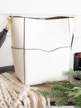 AALLYN JORDAN BUCKET BAG , cream Leather Bucket Bag with Brown Strap, NWOT